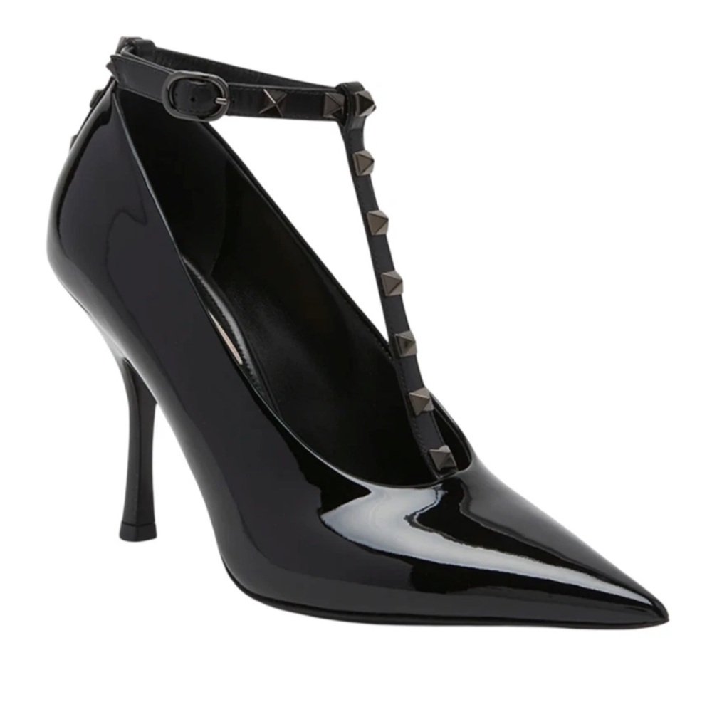 Valentino Garavani Rockstar Studded Black Patent T-Strap Heels